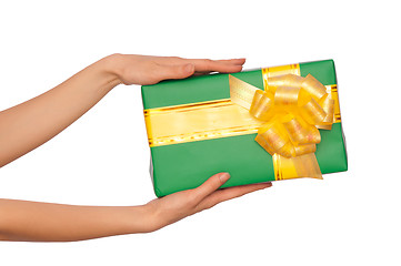 Image showing green box with yellow bow