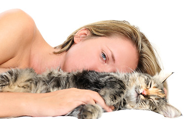 Image showing Woman and Cat