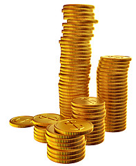 Image showing Stacks of gold dollar coins