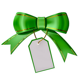 Image showing green Christmas bow with label