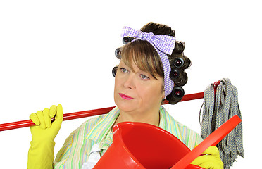 Image showing Frustrated Mopping Housewife