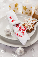Image showing Place setting in white for Christmas
