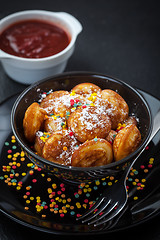 Image showing Little pancakes with homemade jelly