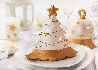 Image showing Festive table for Christmas with small tree