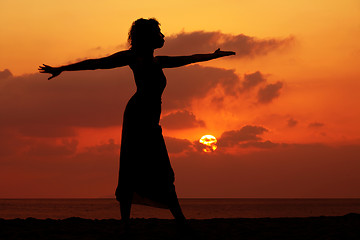 Image showing Woman at sunset