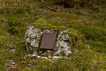 Image showing iron plate in on stone in nature