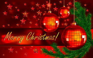 Image showing christmas background with balls and fir branch