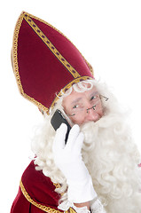 Image showing Sinterklaas with a mobile phone