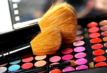 Image showing Professional makeup palette and brushes