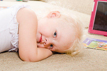 Image showing  little girl 
 sad without MOM 
