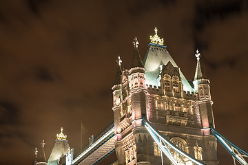 Image showing Lights and Colors of Tower Bridge at Night - London