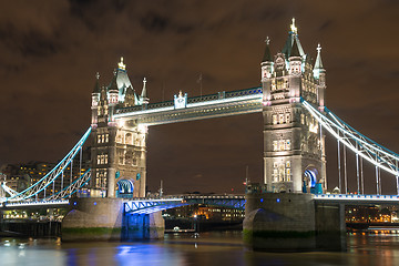 Image showing Lights and Colors of Tower Bridge at Night - London