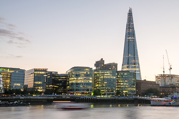 Image showing London Skyline at Dusk with City Hall and Modern Buildings, Rive