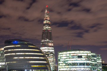 Image showing London Cityscape, including City Hall and River Thames at Night,