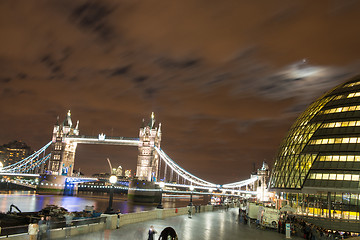 Image showing City Hall on the banks of the Thames with Tower Bridge at Night,