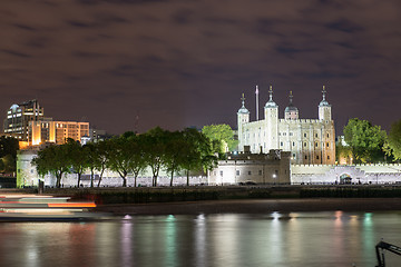 Image showing Tower of London and Thames river at Night - London