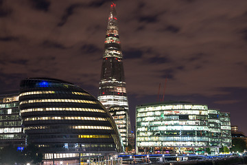 Image showing London Cityscape, including City Hall and River Thames at Night,