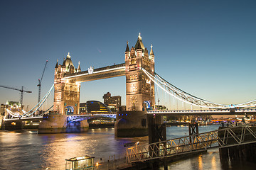 Image showing Beautiful colors of Tower Bridge at Dusk - London