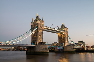 Image showing Famous Tower Bridge at night, seen from Tower of London Area, UK