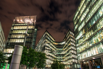 Image showing London Modern Buildings illuminated at Night