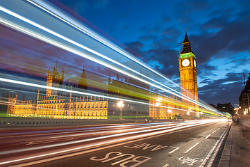 Image showing Nocturne scene with Big Ben and House of Parliament behind light