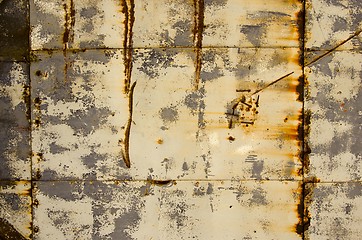 Image showing Rusty tin house wall closeup  vintage background 