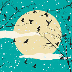 Image showing Birds and tree silhouettes