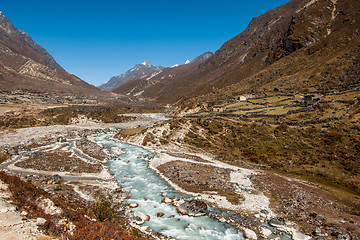 Image showing Village and drained river in Himalaya