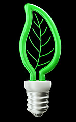 Image showing Eco friendly technology: green leaf or folium light bulb