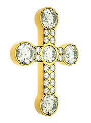 Image showing Religion and fashion: golden cross with diamonds isolated