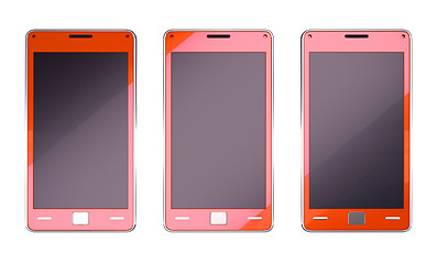 Image showing Three smart phones in red colour isolated 