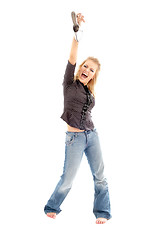 Image showing screaming blond with white shoe