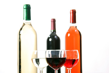 Image showing Red, rose and white wine, drink photo