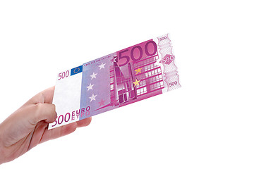 Image showing hand holding a euro bill, business studio photo