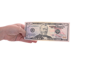 Image showing hand holding a dollar bill, business studio photo