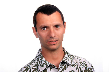 Image showing tourist man over white background looking