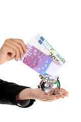 Image showing hand holding a euro bill, business studio photo