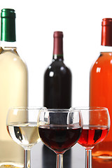 Image showing Red, rose and white wine, drink photo