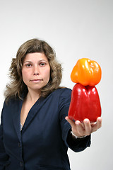 Image showing woman with colored peppers, healthy food photo