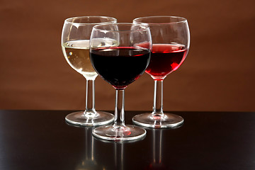 Image showing Red, rose and white wine, drink photo