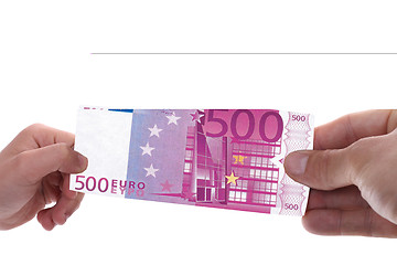 Image showing hand holding a euro bill, business studio photo