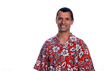 Image showing tourist man over white background looking