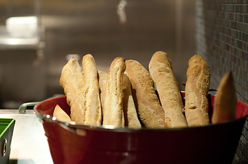 Image showing Baguettes in a restaurant kitchen