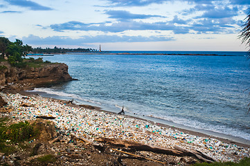 Image showing Trash-strewn beach