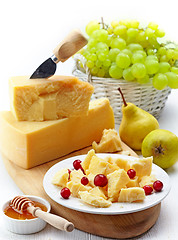 Image showing Parmesan cheese and fruits