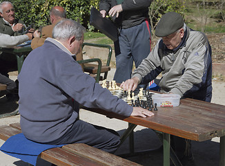 Image showing People playing chess in the Retiro Park Madrid