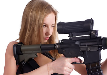 Image showing beautiful young woman aiming