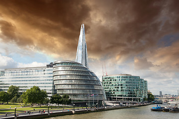 Image showing New London city hall with Thames river, panoramic view from Towe