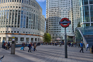 Image showing LONDON - SEP 27: The London Underground sign outside the Canary 