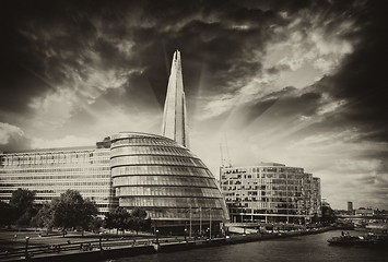 Image showing New London city hall with Thames river, panoramic view from Towe